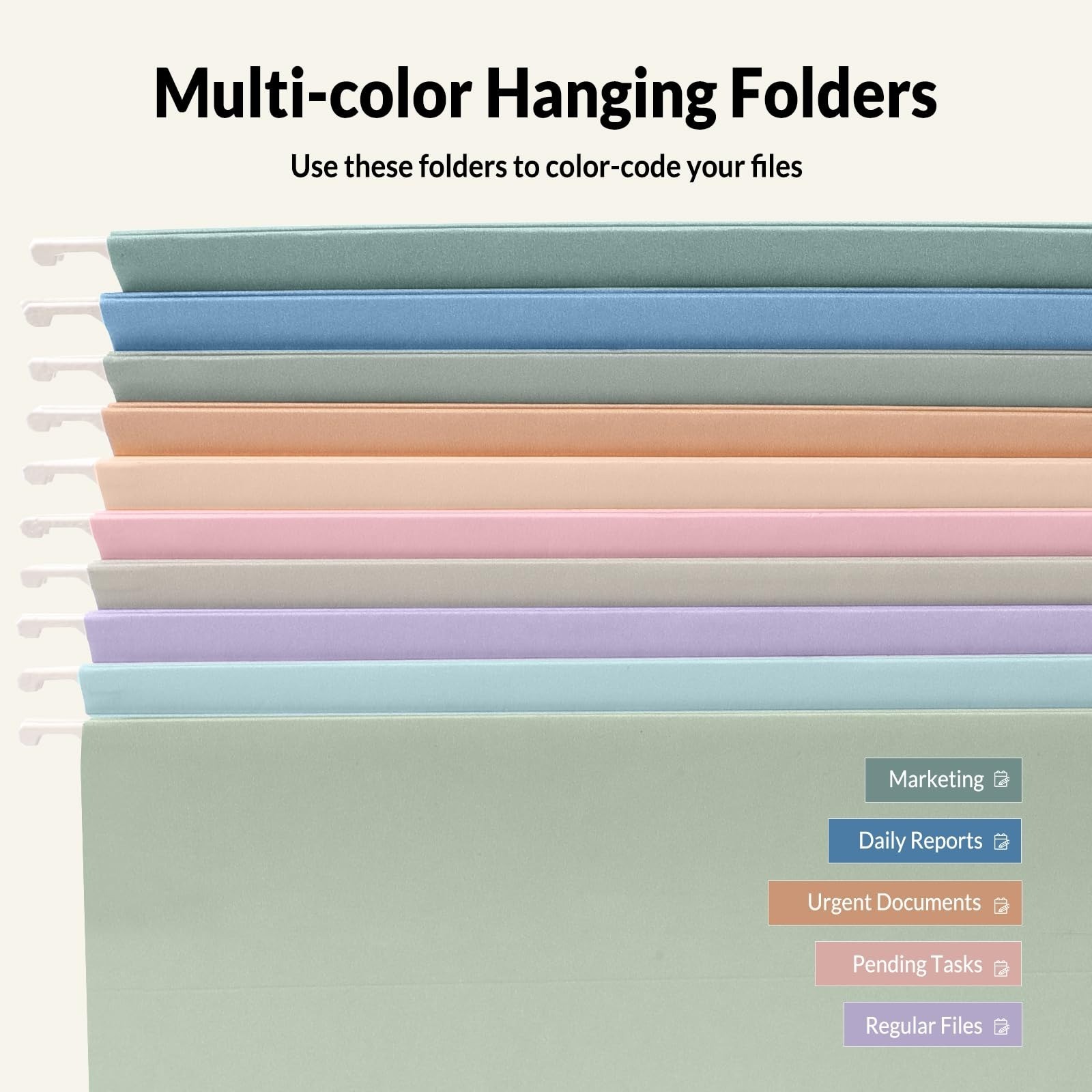 SUNEE Hanging File Folders, 50 Pack Letter Size Hanging File Folders with 1/5-cu
