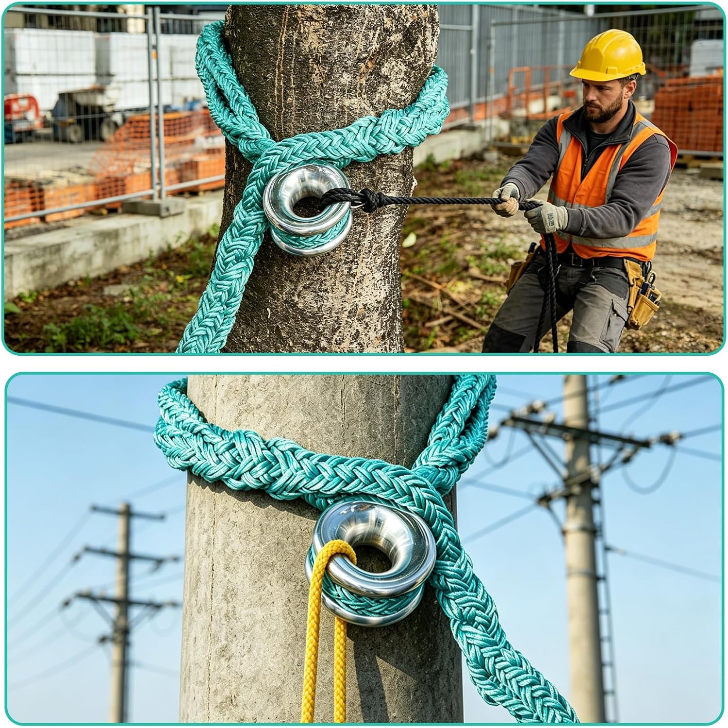 Rigging Ring Sling Rope, Arborist Rope 3/4″×6′ w/ 14600 lbs 7-Pocket Adjustment
