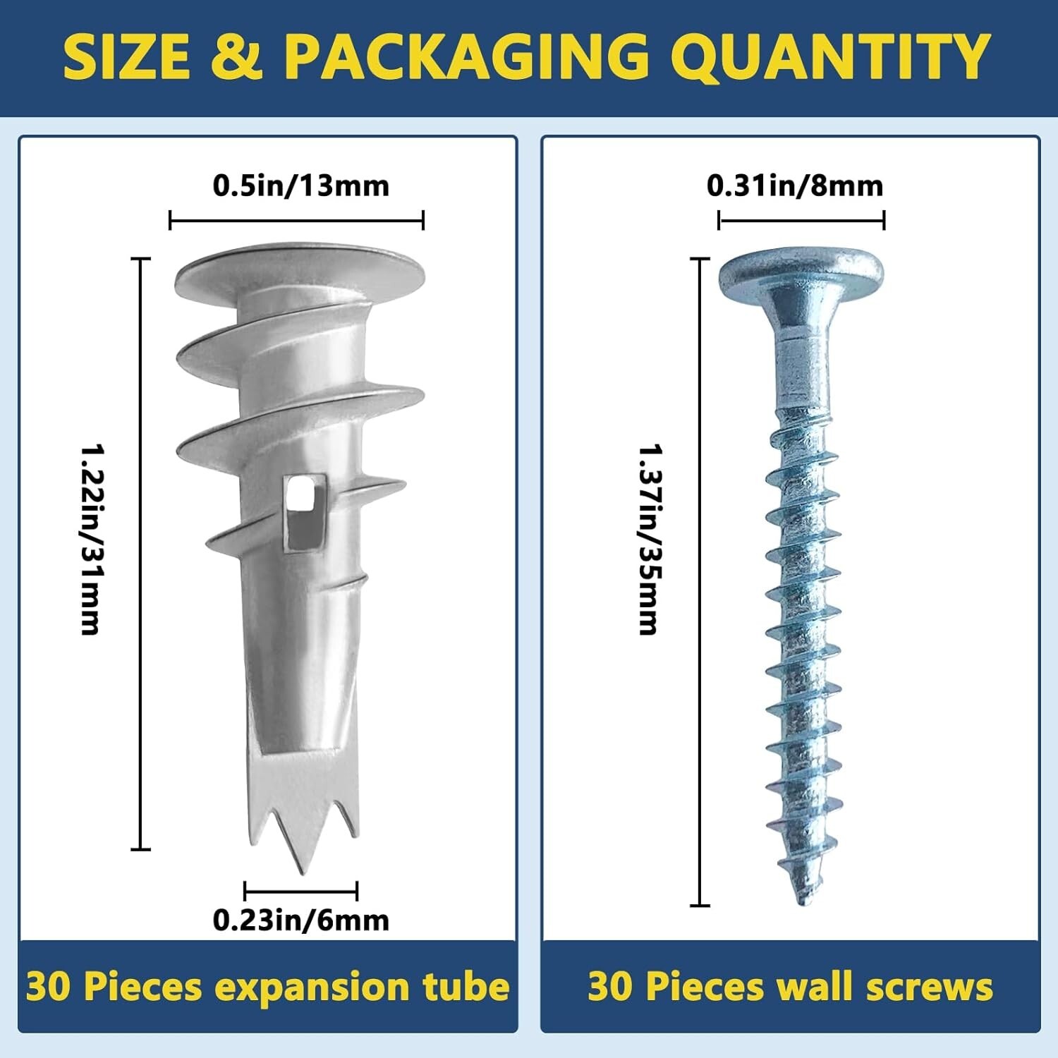 5/60PCS #8 Self-Drilling Drywall Anchors and Screws Kit Heavy Duty Wall Hanging