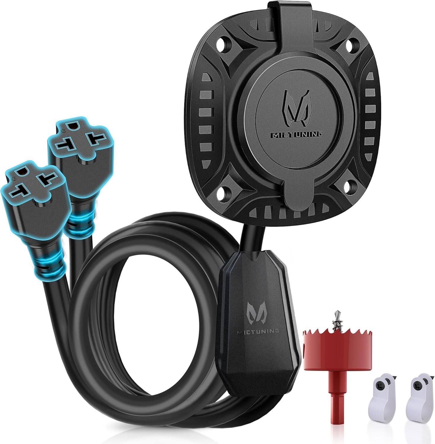 20A 125V AC Port Plug, 12 AWG Dual Extension Cords, 5-in-1 RV Shore Power Inlet
