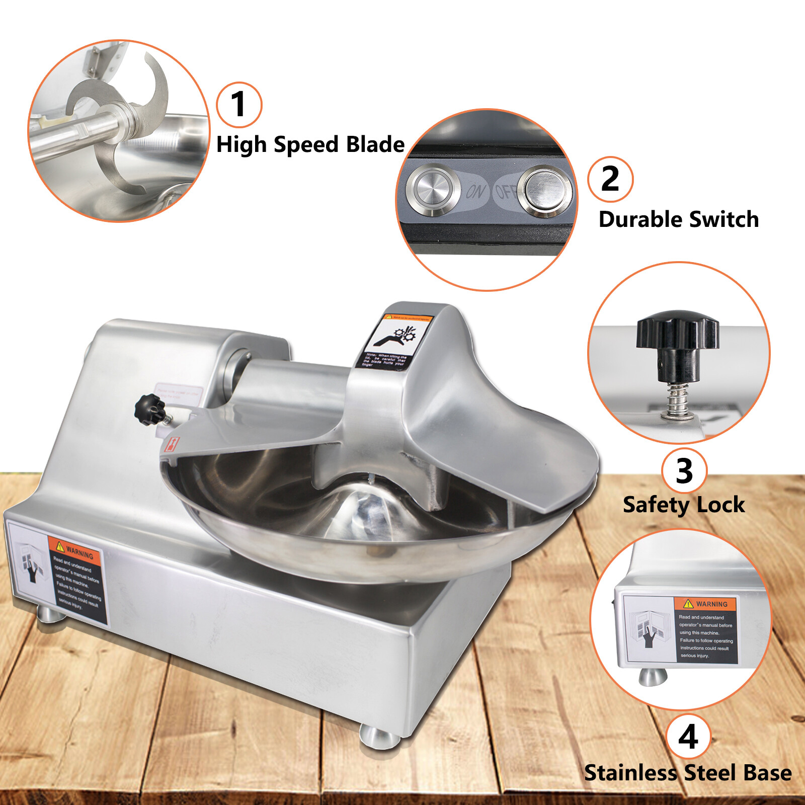 Hakka 5.5L Commercial Buffalo Chopper Bowl Cutter Mixer Food Processor Machine