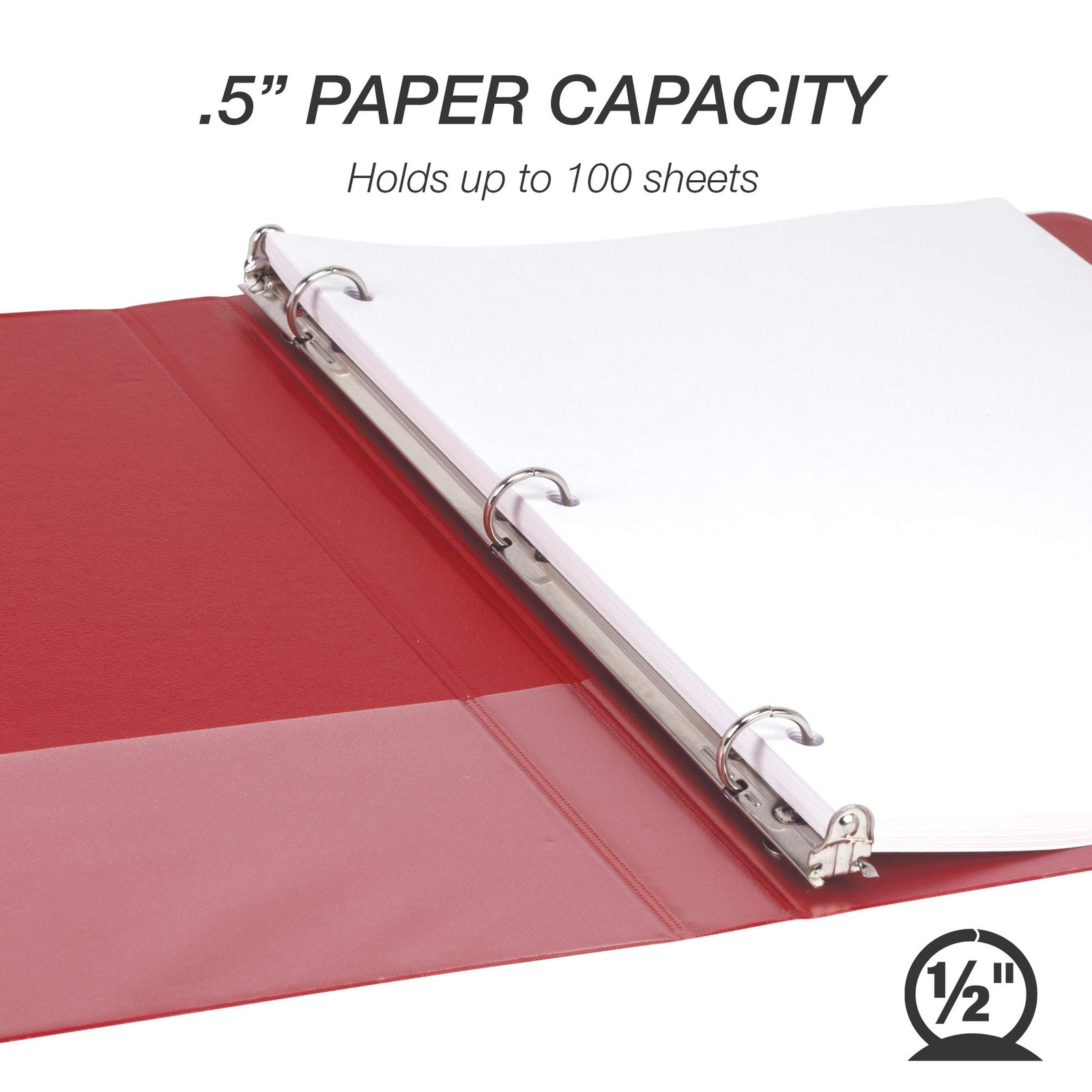 Samsill 0.5 Inch 3 Ring Binder, Made in USA, Economy Round Ring, 1-Pack, Red