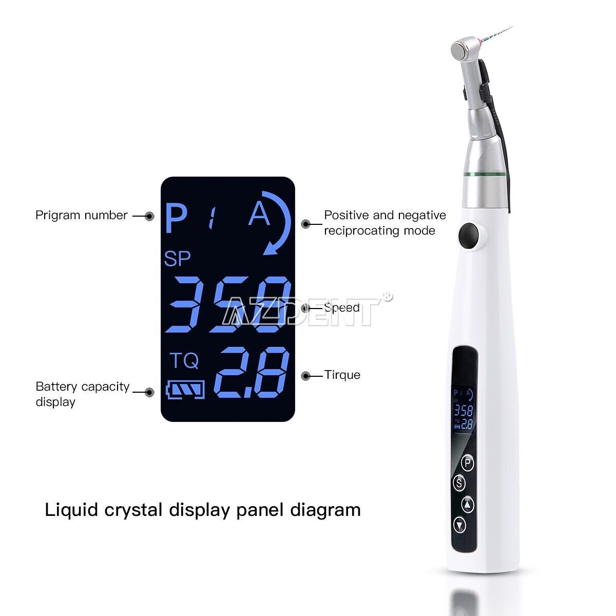 AZDENT Dental Cordless LED Endo Motor 16:1 Reduction Contra Angle Treatment