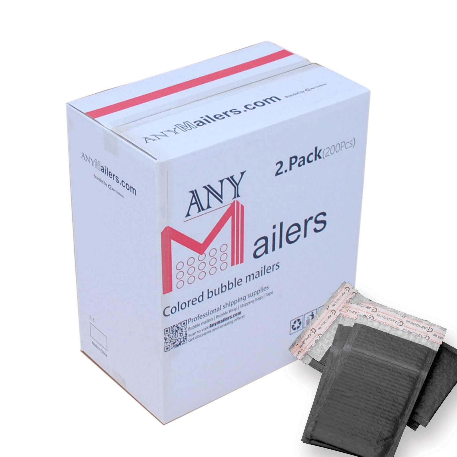 AirnDefense 200 #2 8.5X12″ Black Poly Bubble Mailers Shipping Padded Envelope