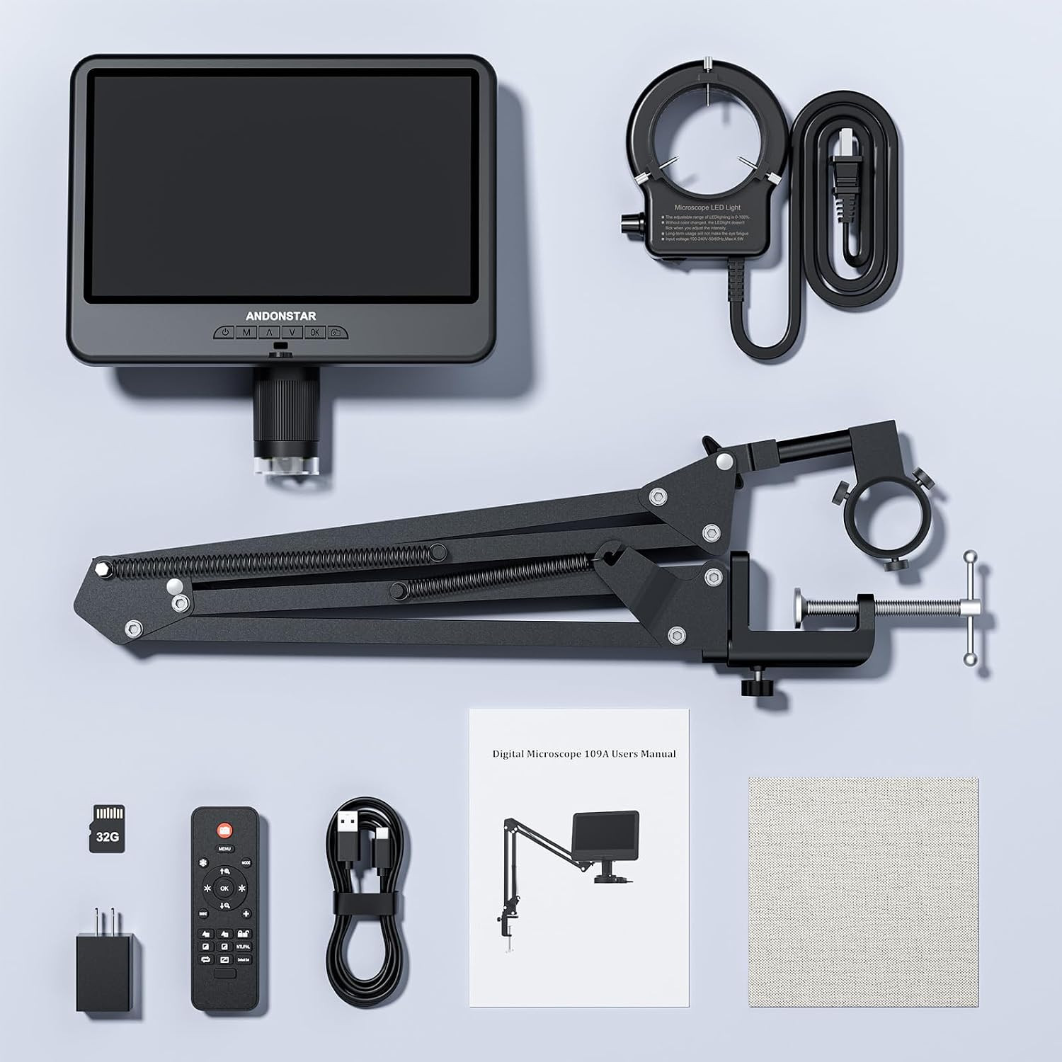 AD109 Digital Microscope with 10.1″ Screen for Soldering Repair | Flexible Boom