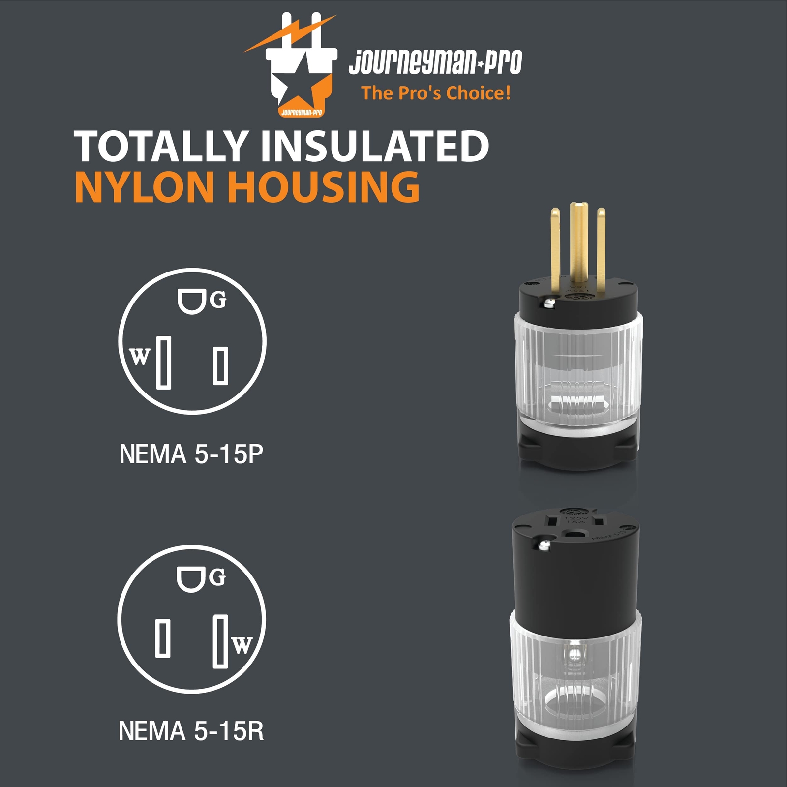 Journeyman-Pro 515PC LIT Lighted Plug & Connector Set 15 Amp 120-125 Volt NEM…