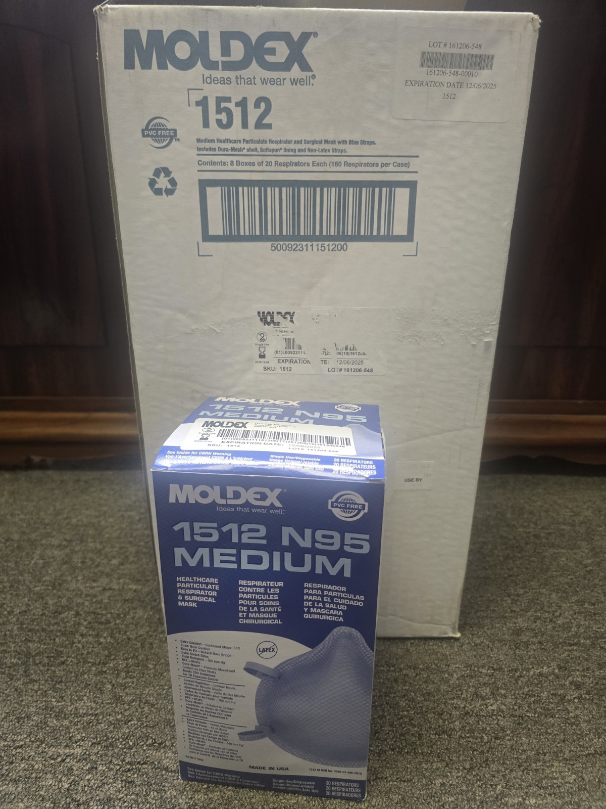 Moldex N95 Respirator surgical Masks Case of 160 # 1512 Medium Exp. Date 12/2025