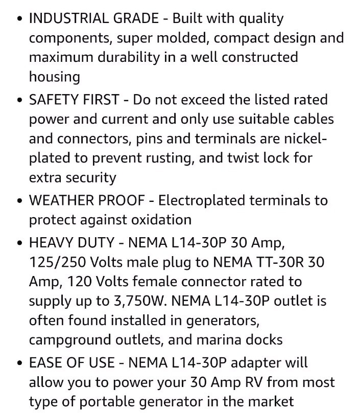 Compact Locking RV Adapter NEMA L14-30P to NEMA TT-30R by AC WORKS®