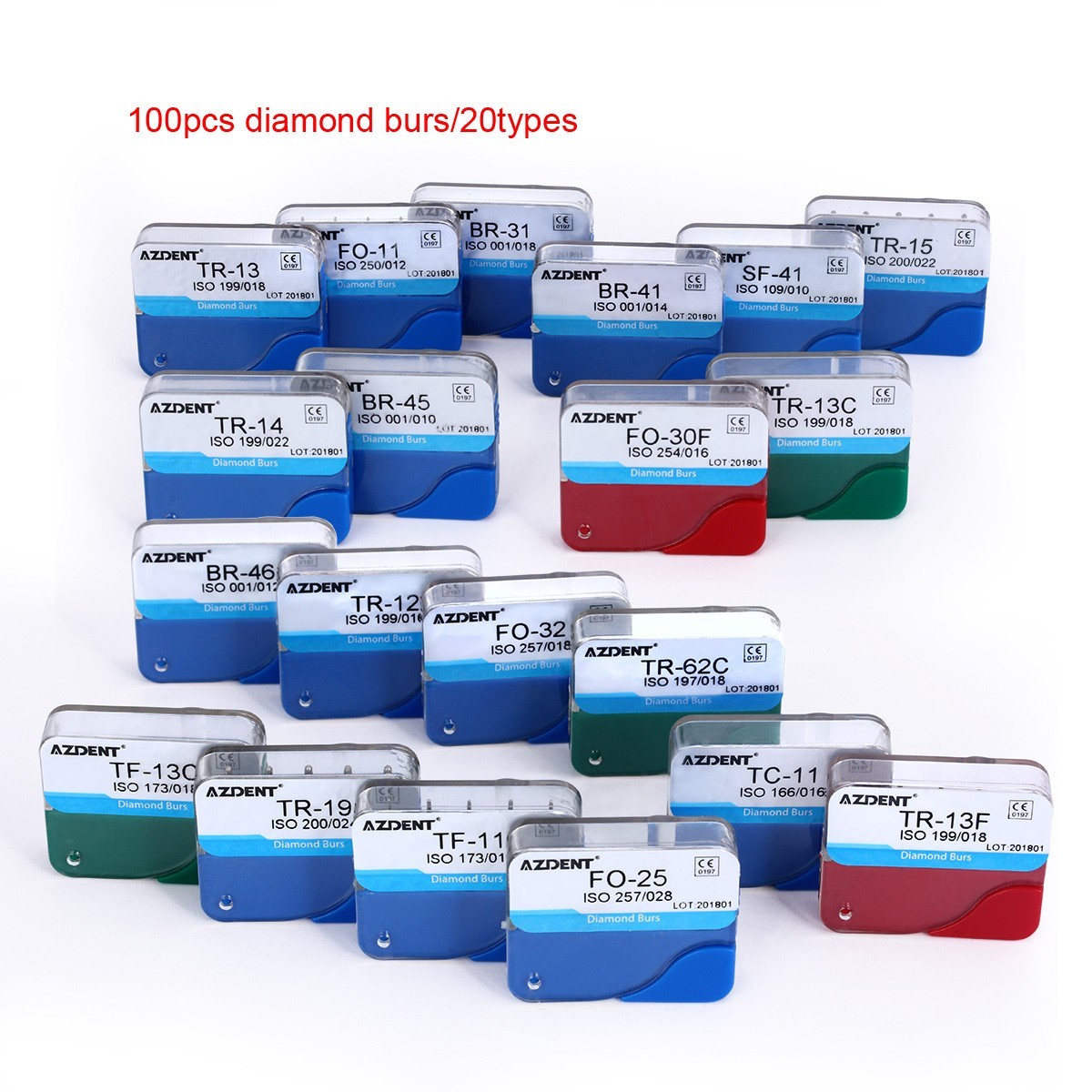 100Pcs Dental Diamond Burs High Speed Handpiece Friction Grip 20 Type FG AZDENT