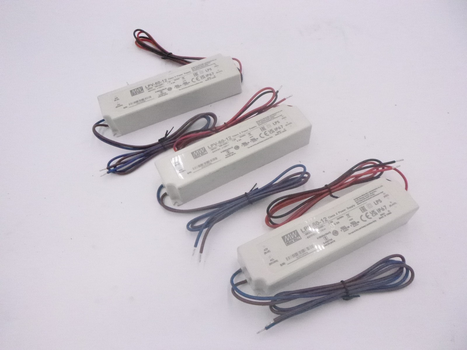 3 Pack Meanwell LED Power Supplies 60W 12V 5A LPV-60-12