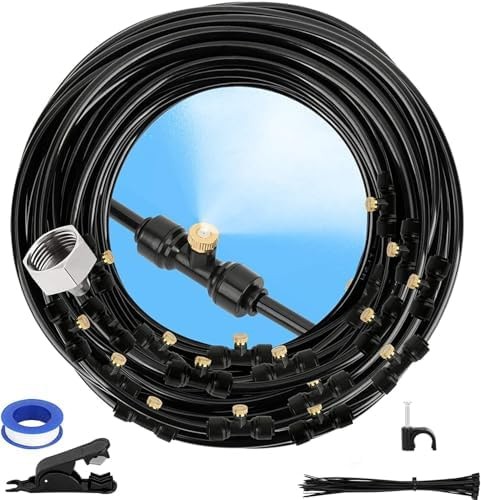 GMAULEE Misting Cooling System, DIY 33FT(10M) Misting Line +7 Brass Mist Nozz…
