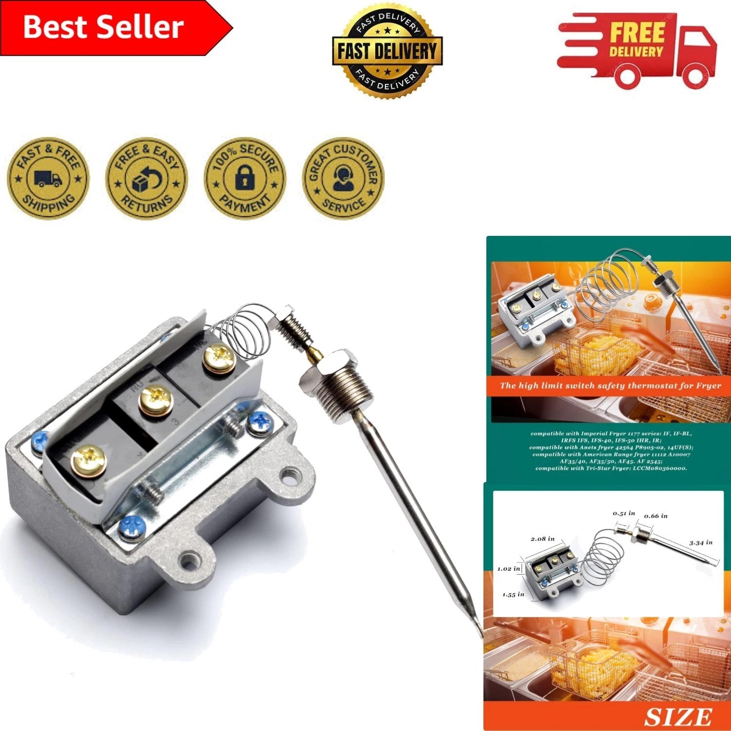 Durable 1177 High Limit Thermostat Switch – Prevents Oil Overheating for Fryers