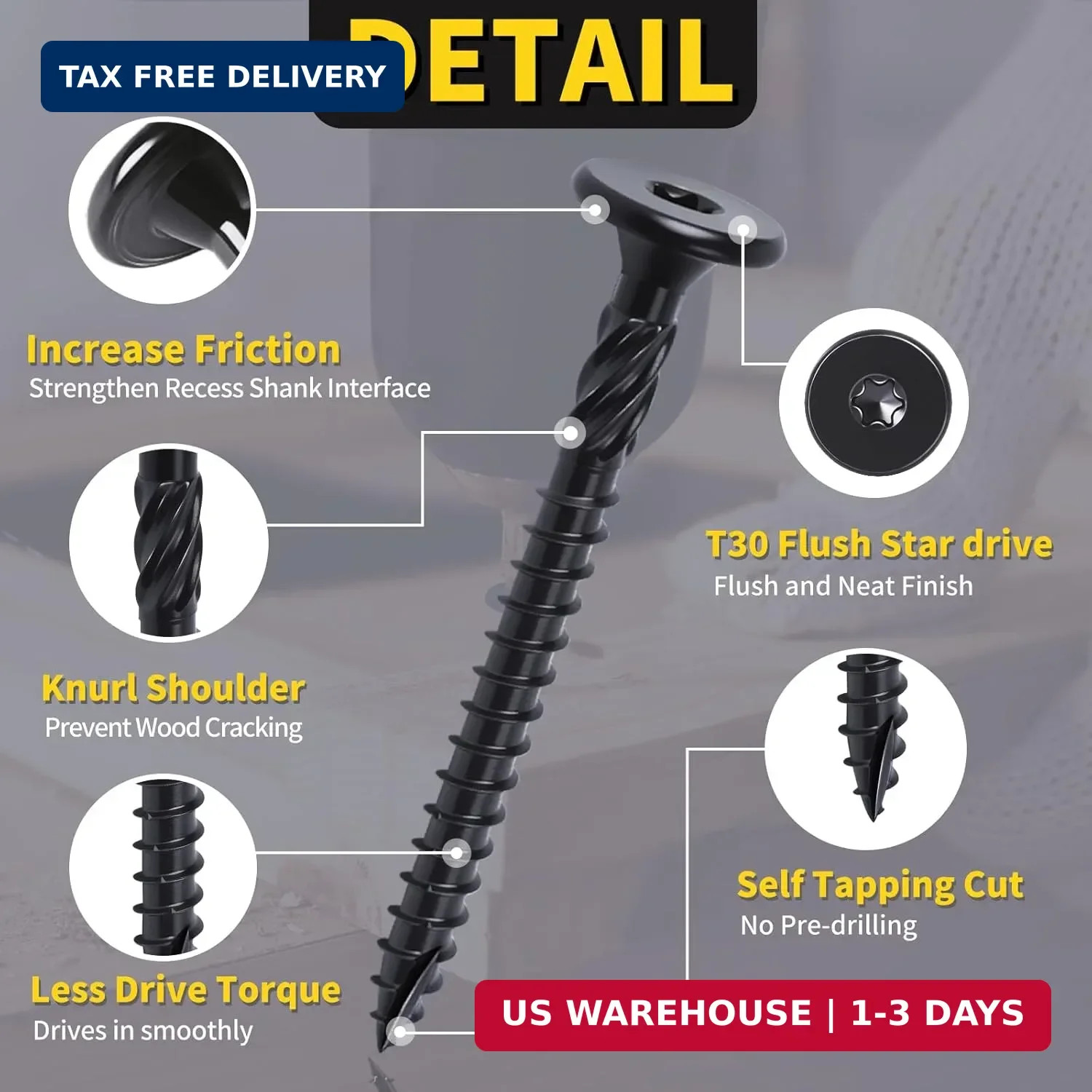 #14 x 2-7/8 Inch Exterior Deck Screws 55pcs, Heavy Duty Structural Wood Screws,