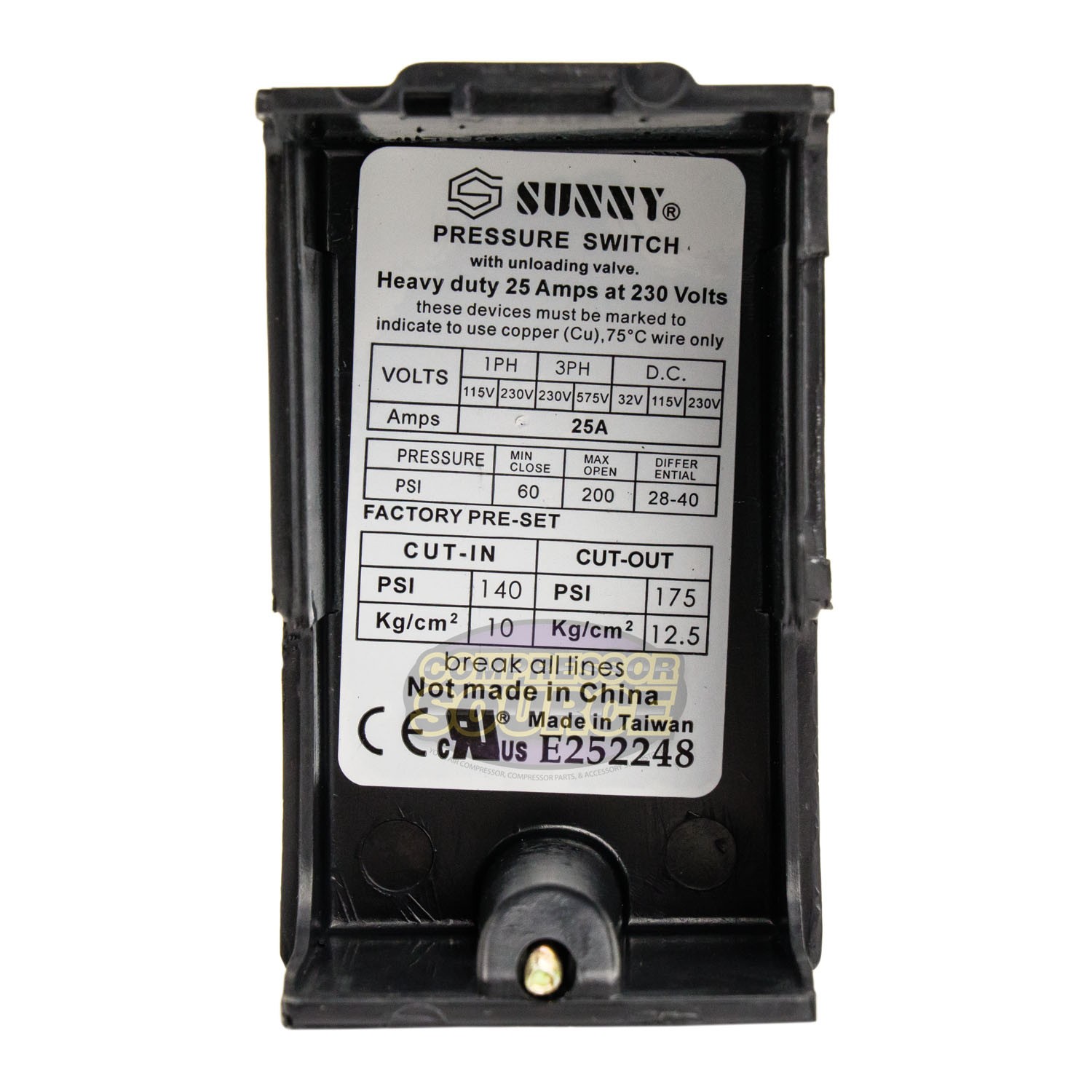 Heavy Duty 25 Amp Air Compressor Pressure Switch Control 140-175 PSI 4 Port