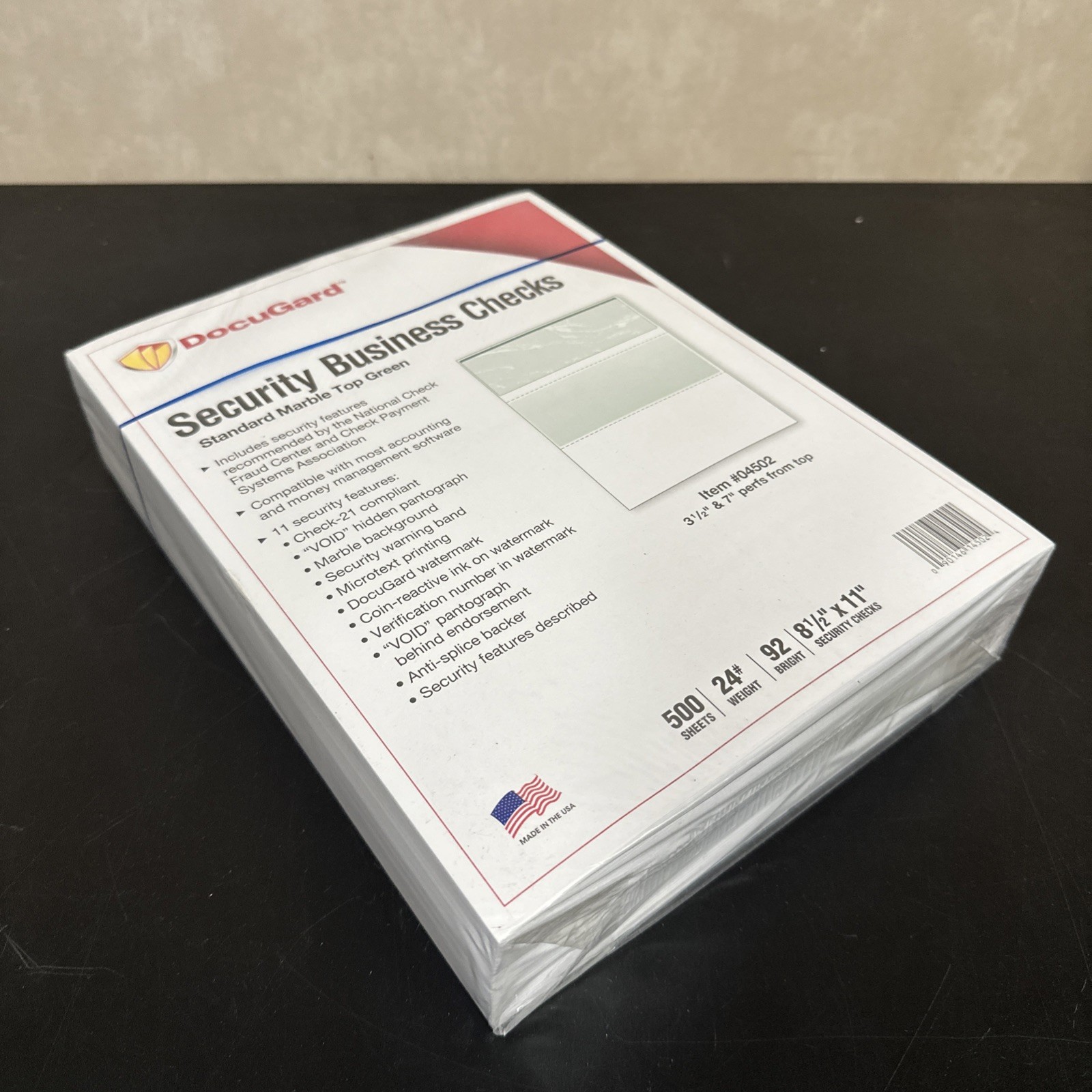Docugard 04502 – Security Business Checks – Marble Top Green – 500 Sheets/Ream