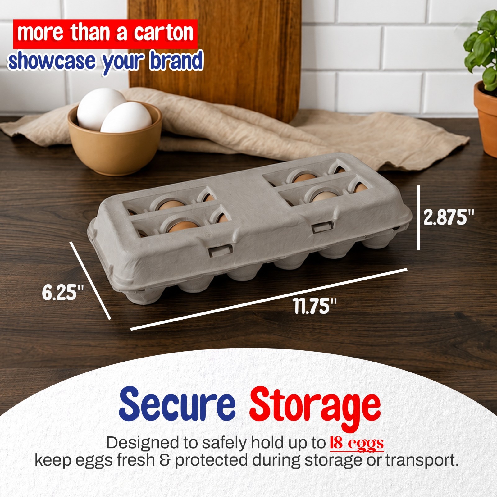 MT Products Blank Natural Pulp Egg Cartons, 18 Count Egg Holders – 10 Pack