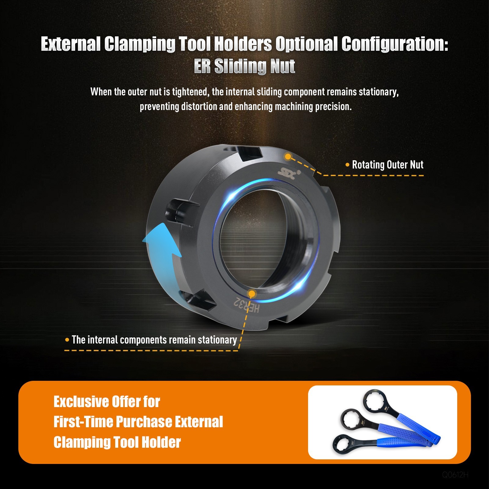SFX BMT55-90°-70-ER25-Y-W External Clamping Radial Live Tool Holder for CNC