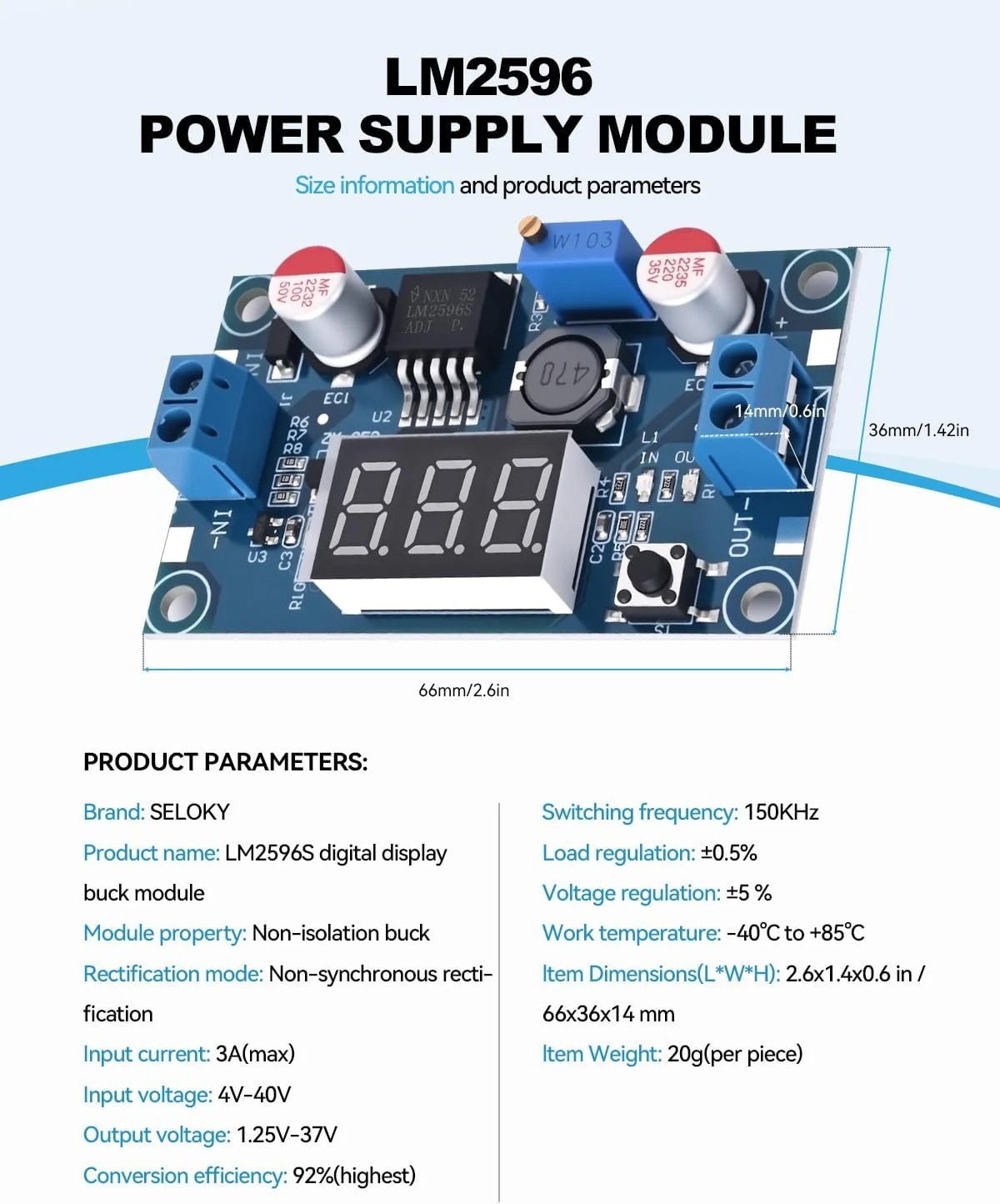 DC-DC Buck Converter Adjustable Voltage Regulator 4-40V 1.25-37V LED Pack of 2