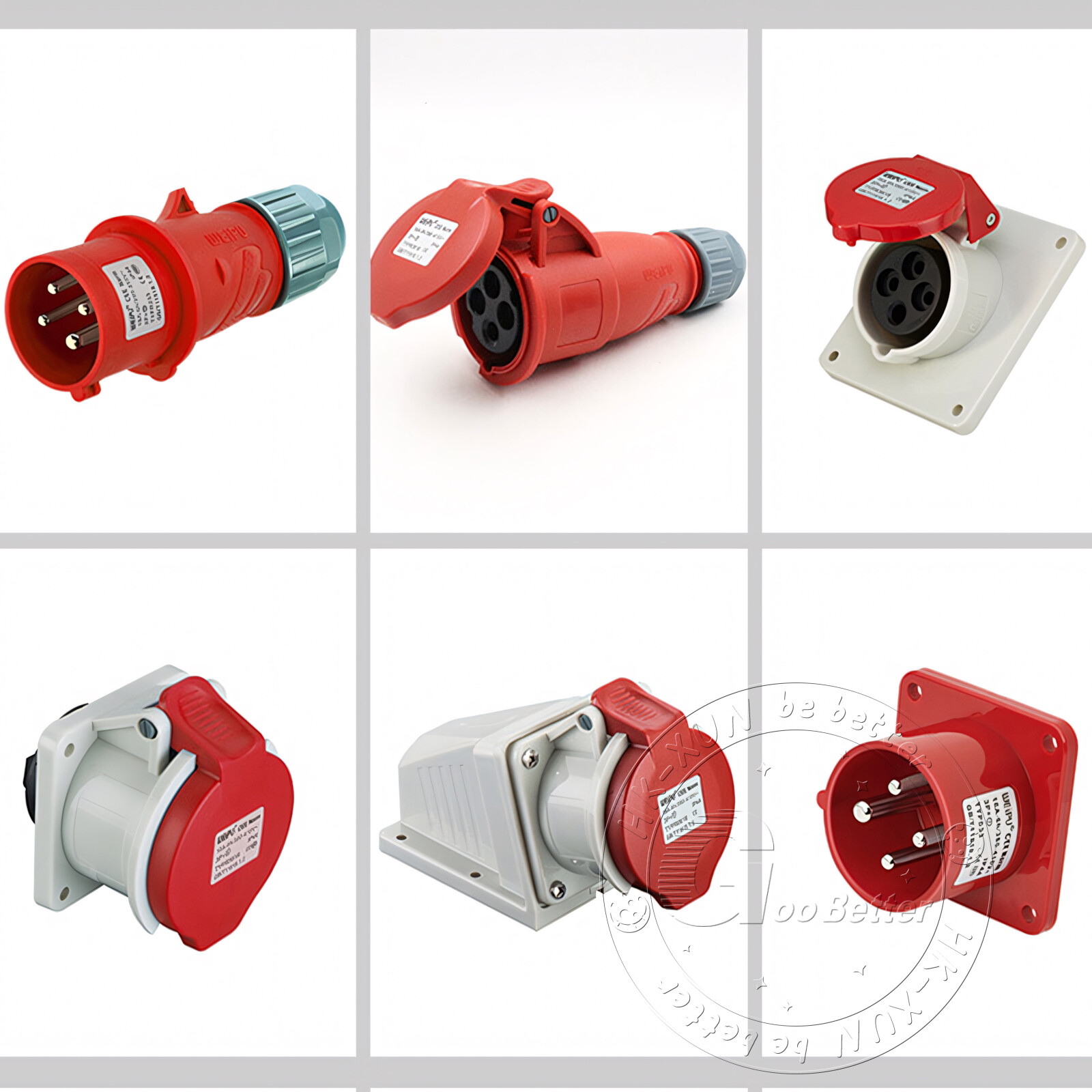 16A 32A 4 PIN RED INDUSTRIAL PLUGS & SOCKETS 3 PHASE 3P+N+E IP44 MALE/FEMALE
