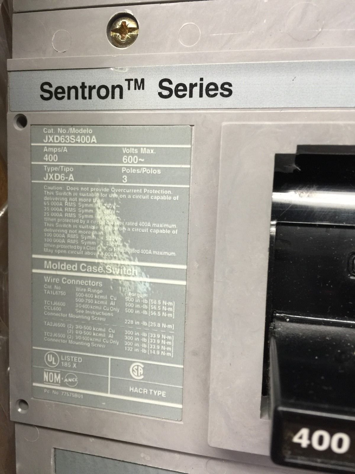 Siemens / ITE JXD63S400A (ITE) – Circuit Breaker