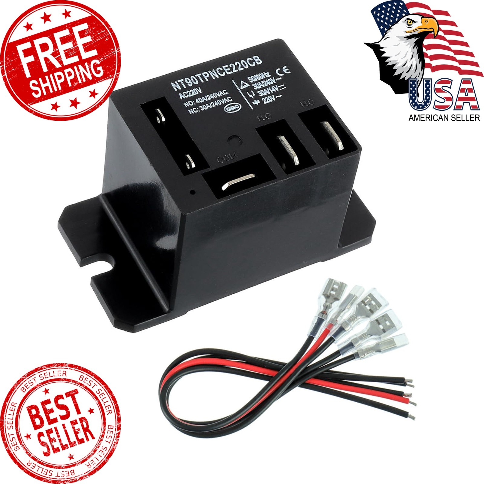 JAMHER NT90-AC220V-10X Power Relay AC 220V Coil SPDT(1NO 1NC) with Wires | 30…