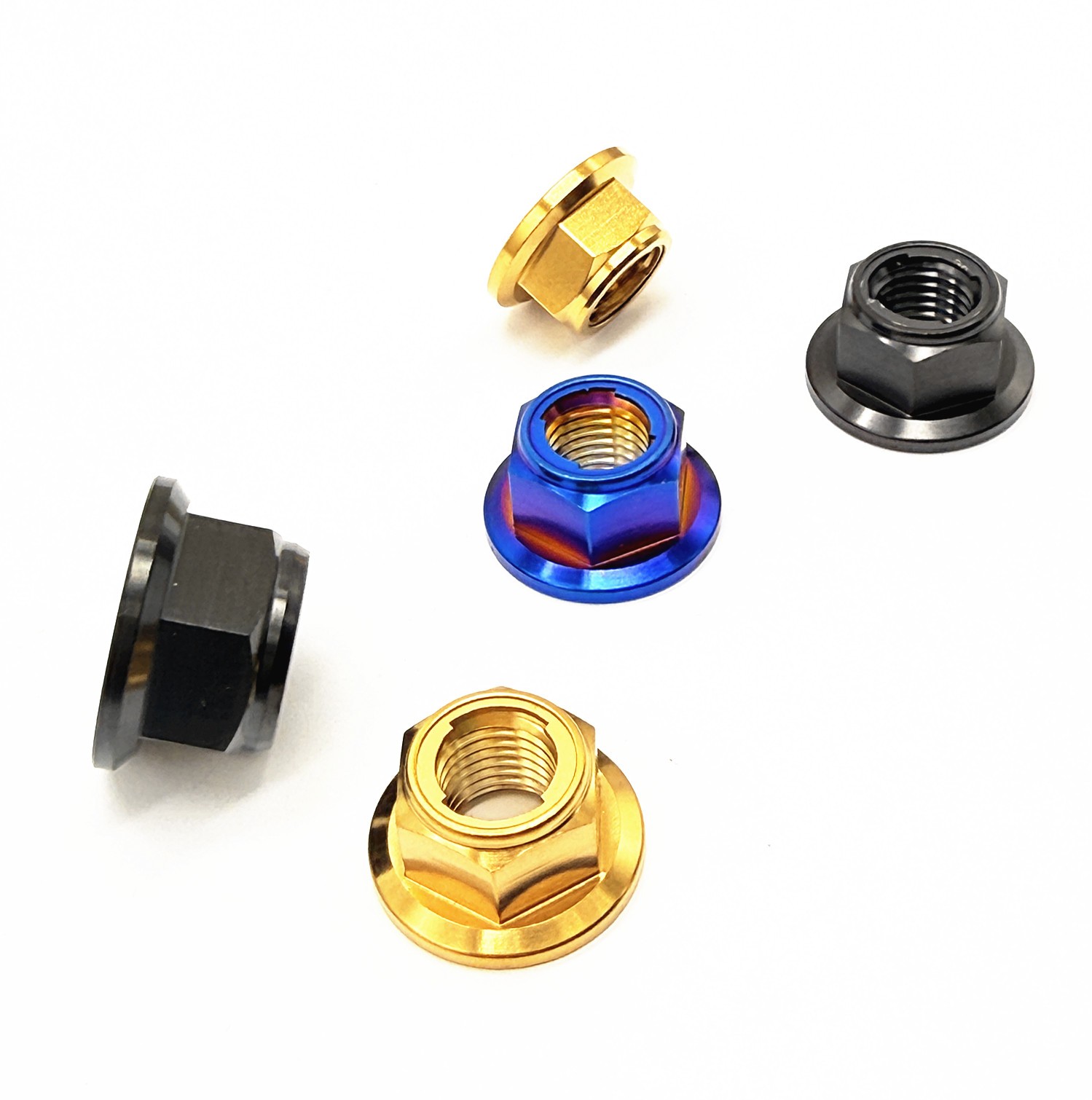 6pcs Titanium Nuts M6 M8 M10 M12 Flange Hex Ti Alloy Nut With Metal Lock Grade 5