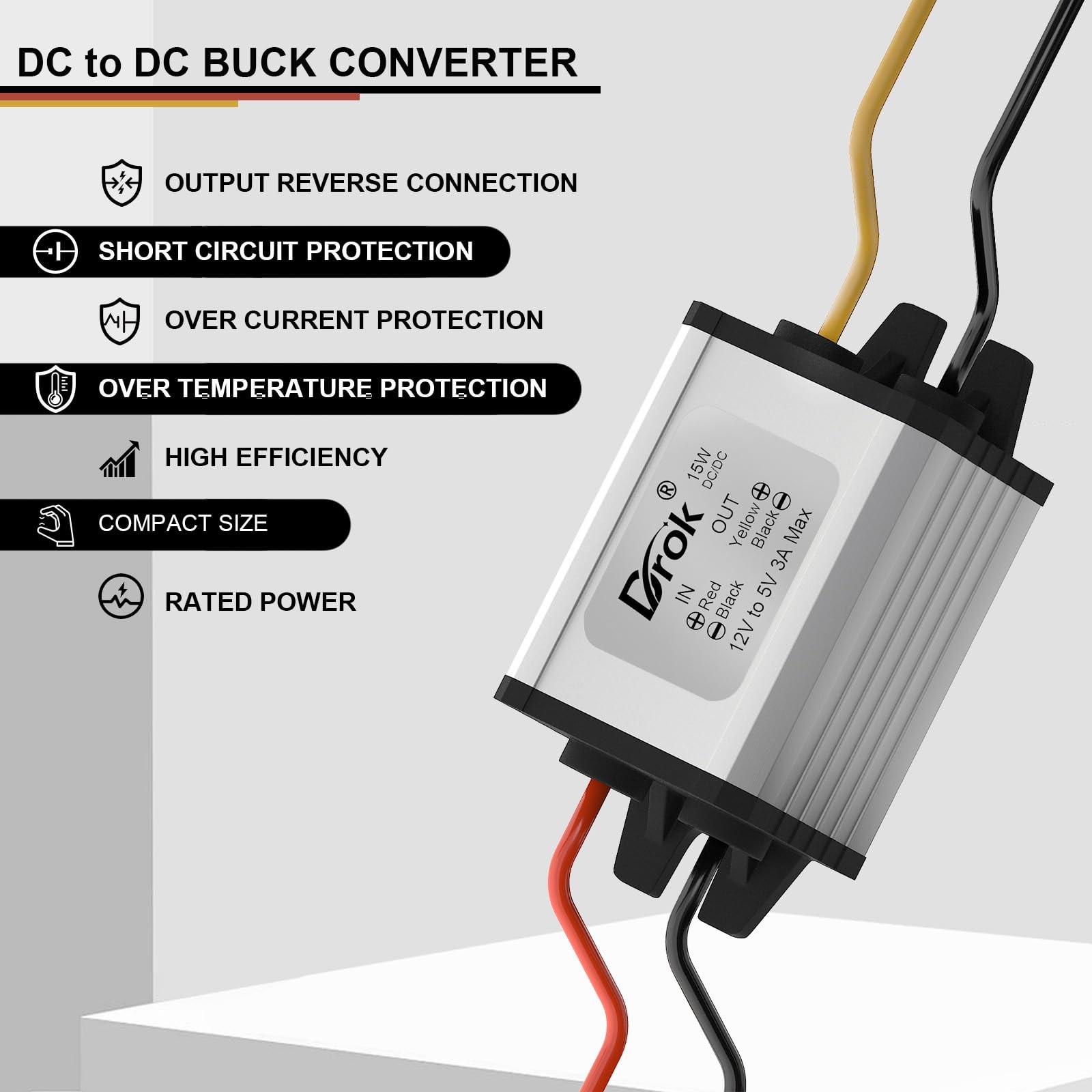 DROK 12V to 5V Converter – Waterproof DC to DC Buck Converter 8-35V to 5V 3A …
