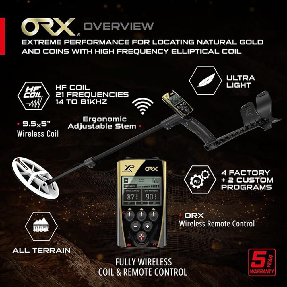XP ORX RC Gold Prospecting Metal Detector With 9.5×5 Inch Elliptical HF Coil and