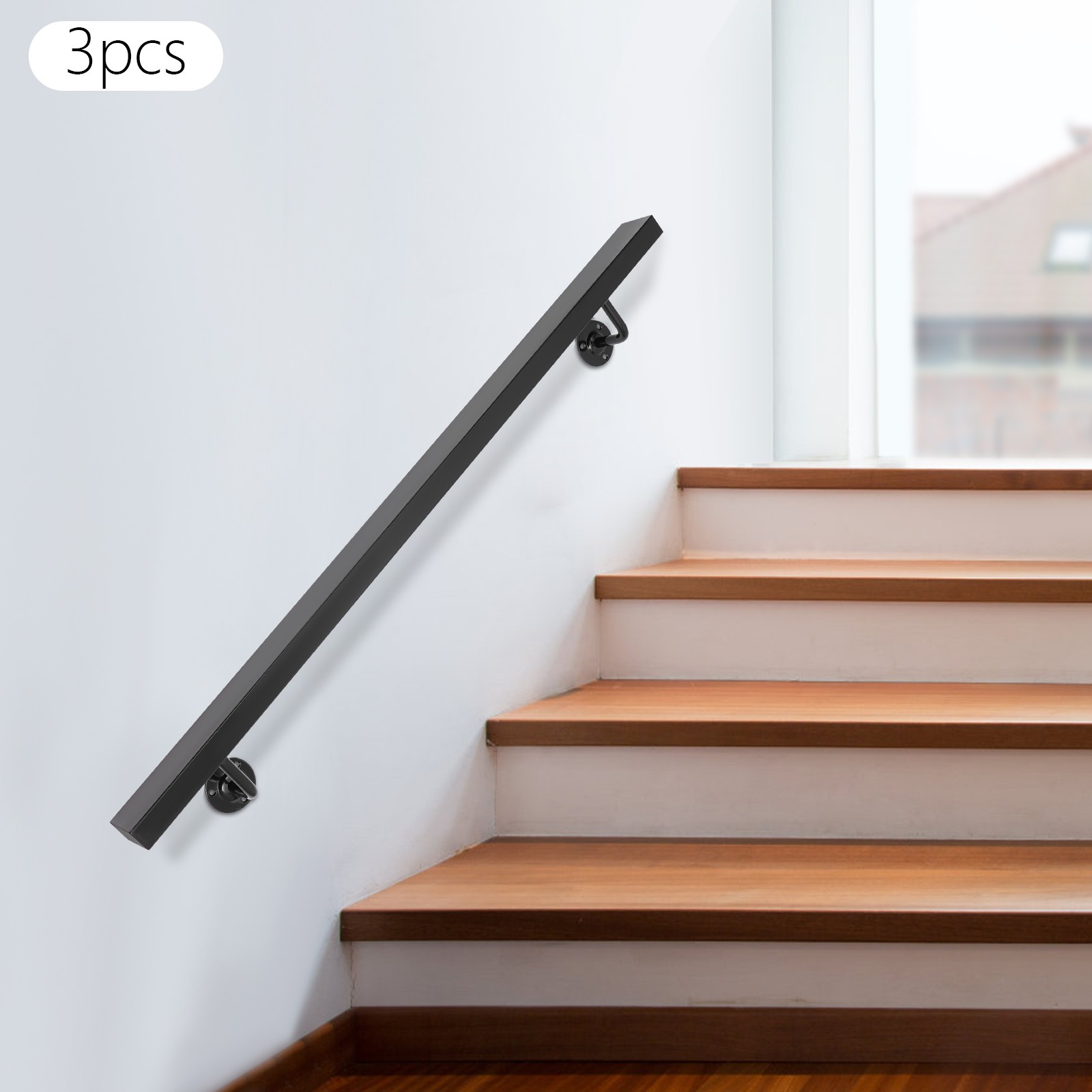 Stainless Steel Stair Rail 101×9.8cm – Baking Paint Wall Mount, 90kg Capacity