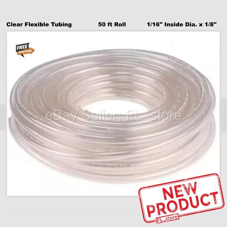 Clear Flexible Tubing 1/16″ Inside Dia x 1/8″ Outside Dia 50 Feet Roll Tygon PVC