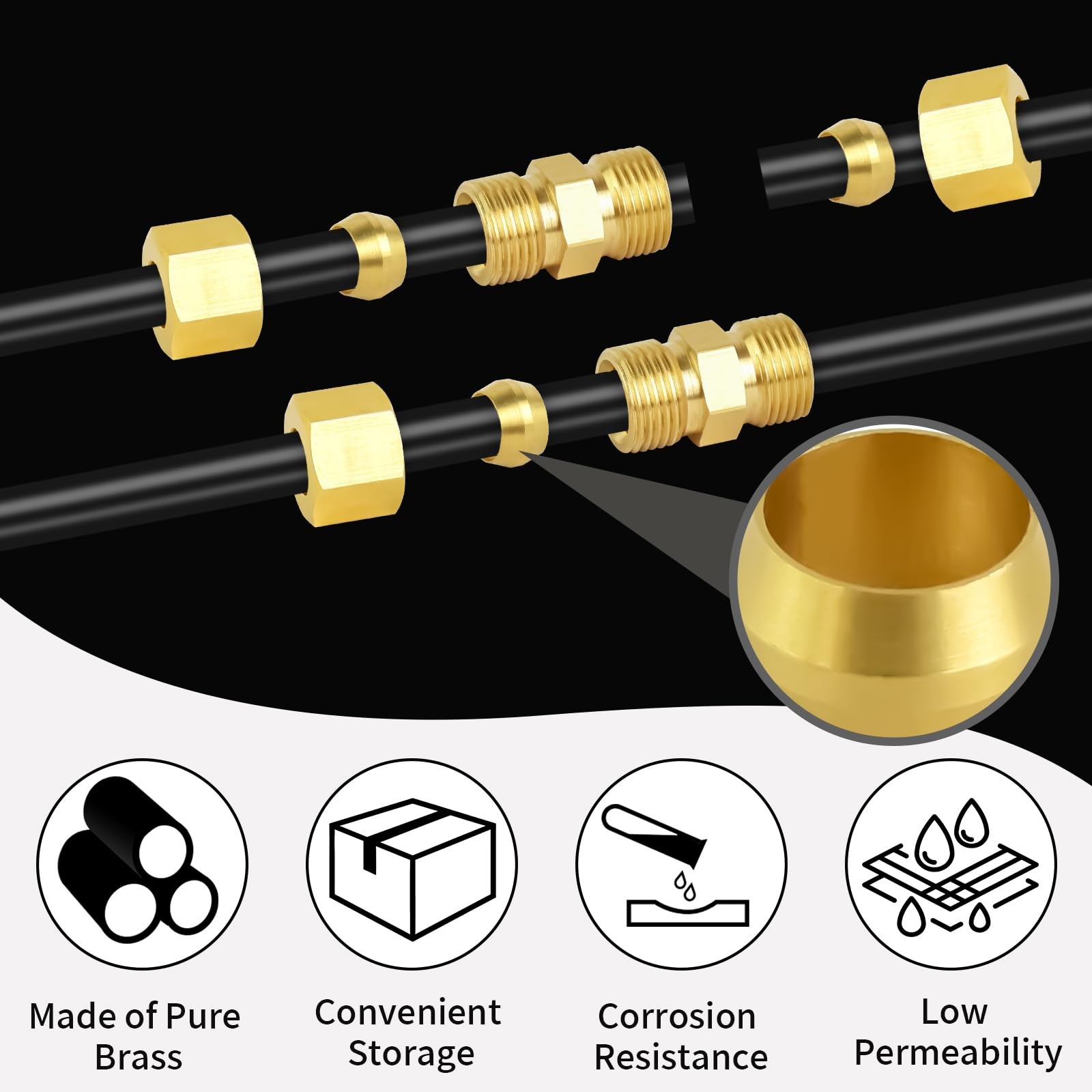 MuHize Brass Compression Ferrules Kit – 50 Pieces 3/8 Inch Inch, 50 pcs