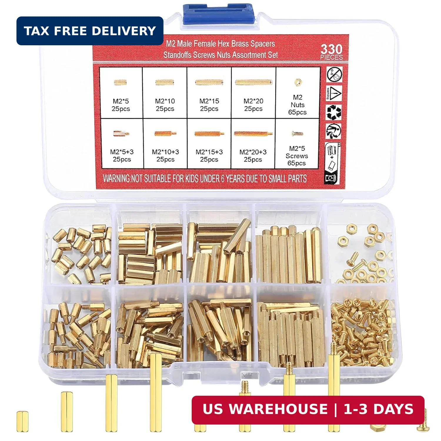 330 Pcs Brass M2 Hex Spacer Standoffs, Screws Nuts Assortment Kit, PCB Circuit B