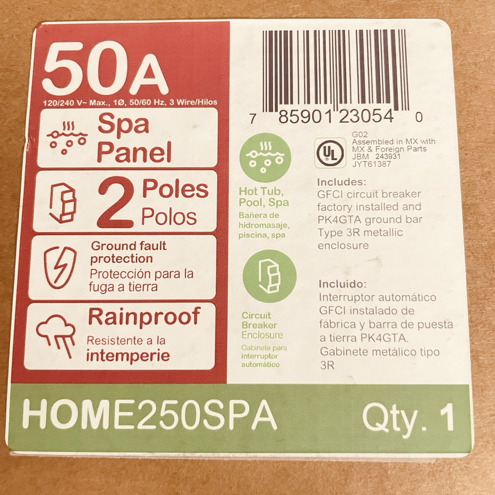 Square D HOME250SPA Homeline Spa Panel, Load Center With 50-Amp Enclosed Main