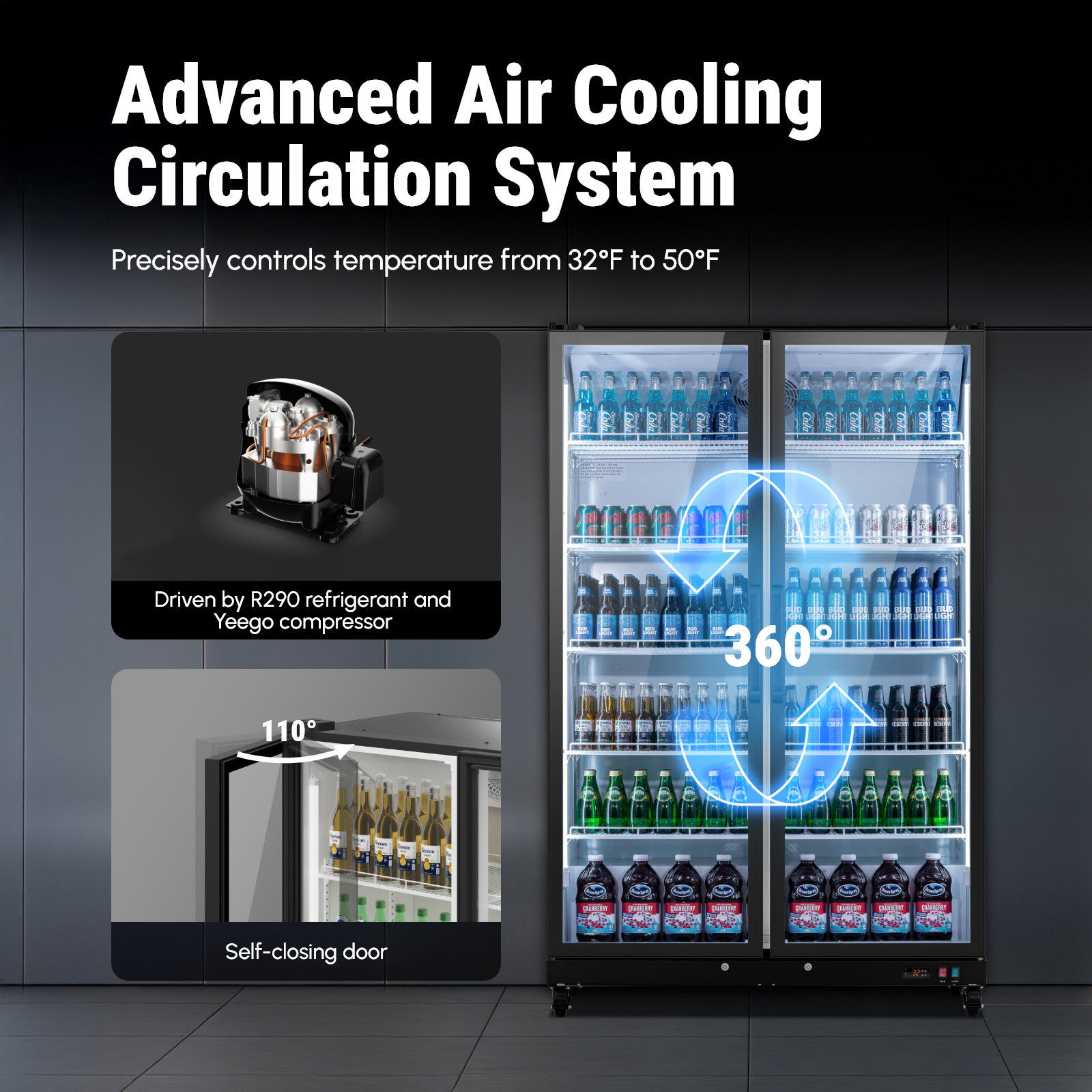 Yeego Commercial Display Beverage Refrigerator 37.79 Cu.ft For Store,Supermarket