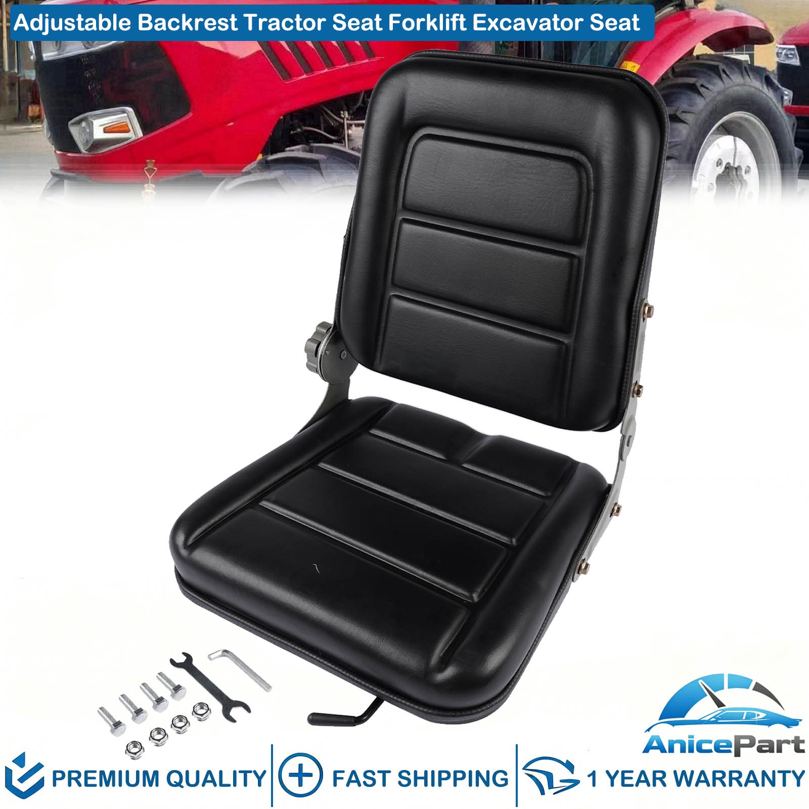 Adjustable Backrest Lawn Mower Tractor Seat Forklift Excavator Seat Universal