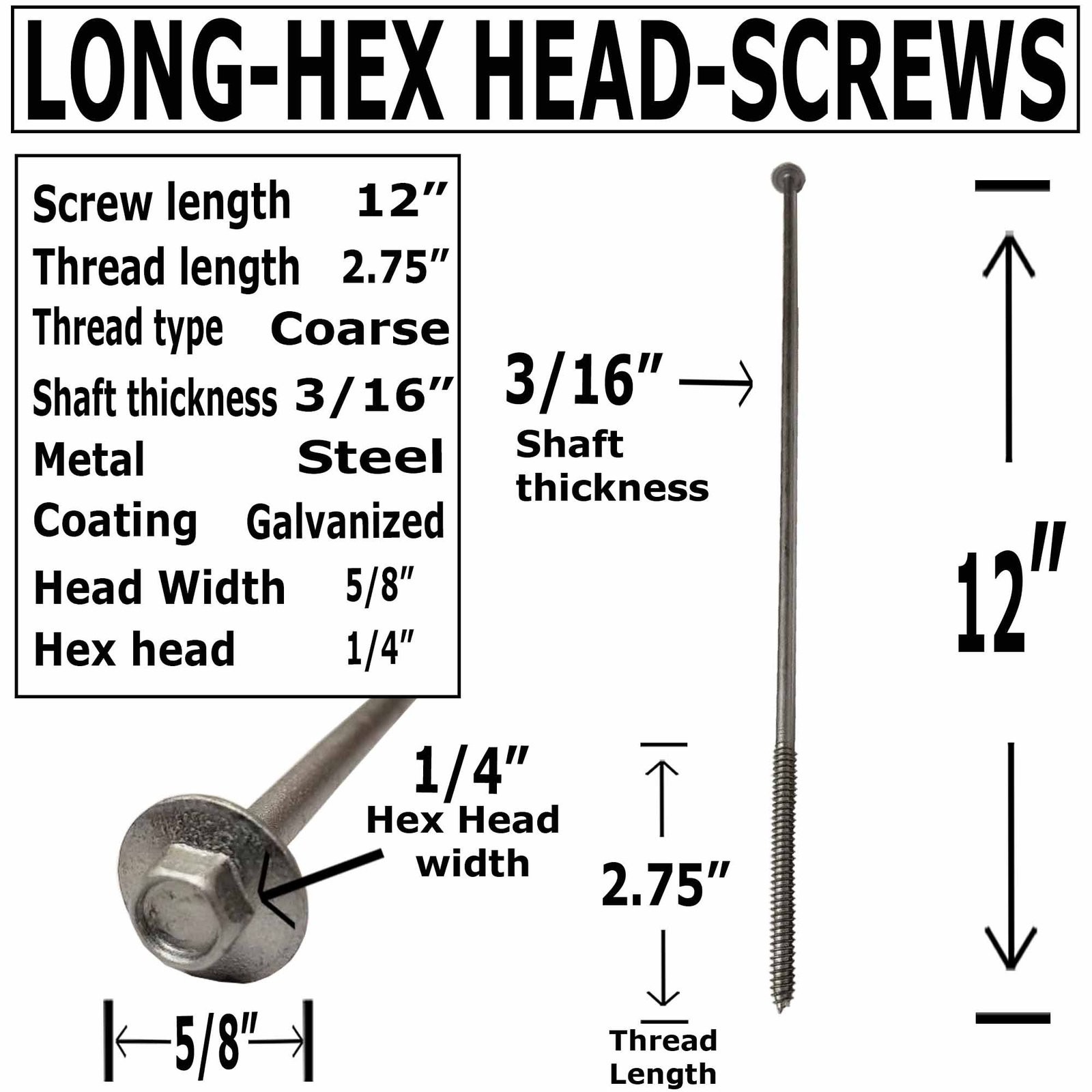 12″ – Galvanized Timber Tie – Hex Head Structural Screw – Great for Outdoor…