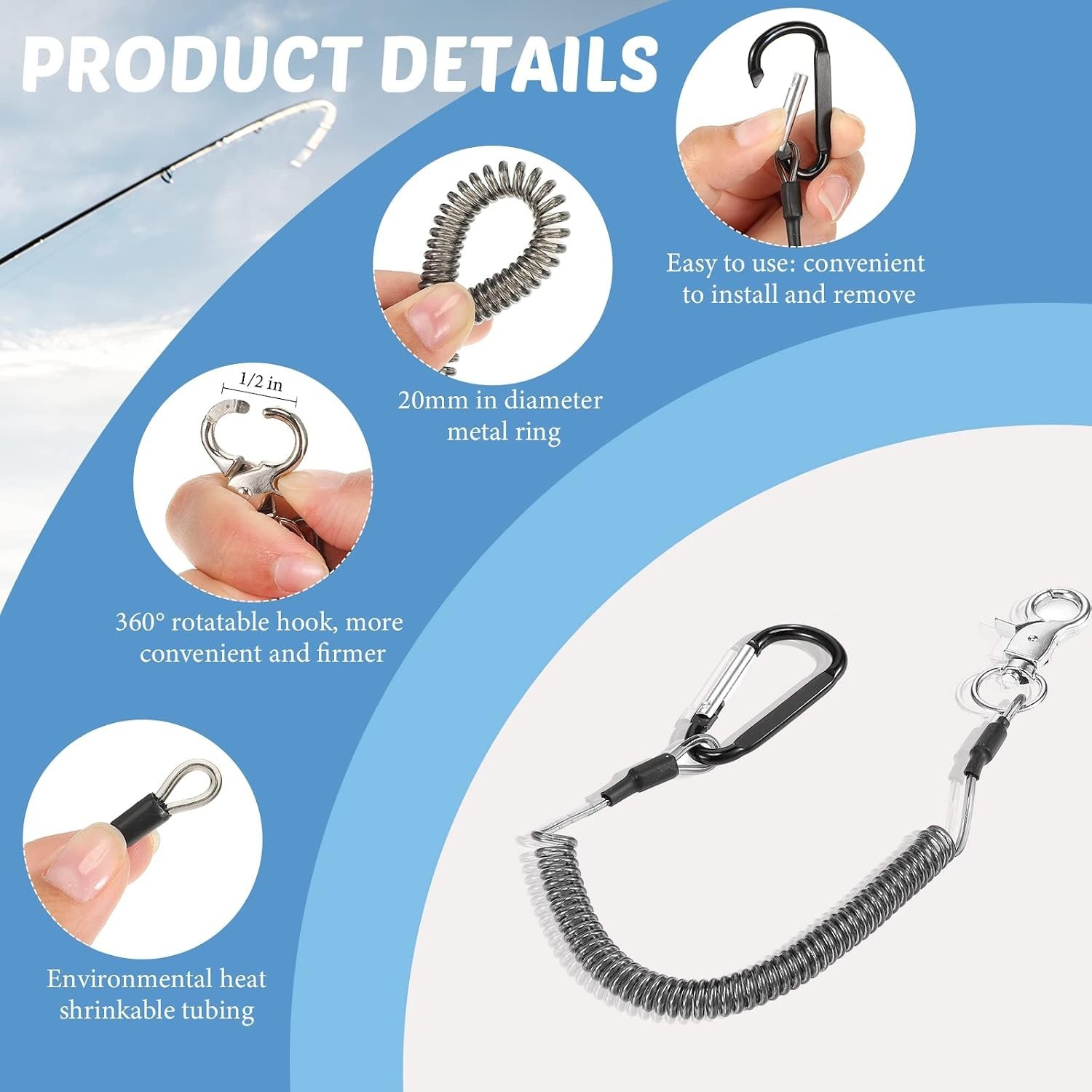 Hands-Free Fishing Tool Lanyard Set – Retractable | 6 Durable Black Lanyards