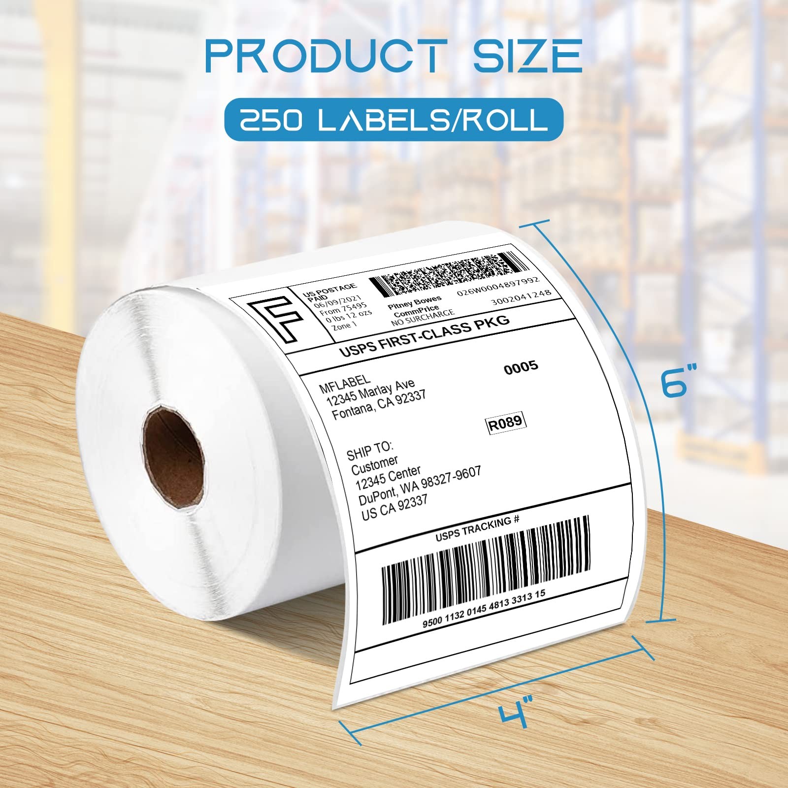 MFLABEL 4×6 Thermal Shipping Labels – 20 Rolls of 250 Labels/ Rolls, White