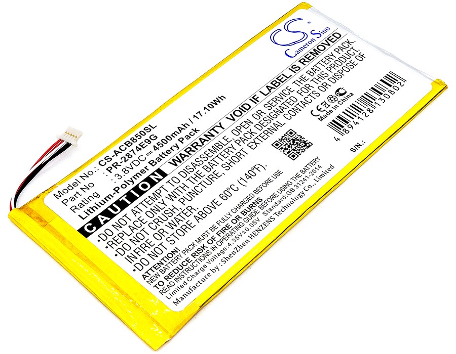4500mAh Battery for Acer A6001,B1-850-K35X,Iconia One 8 B1-850 P/N: PR-2874E9G