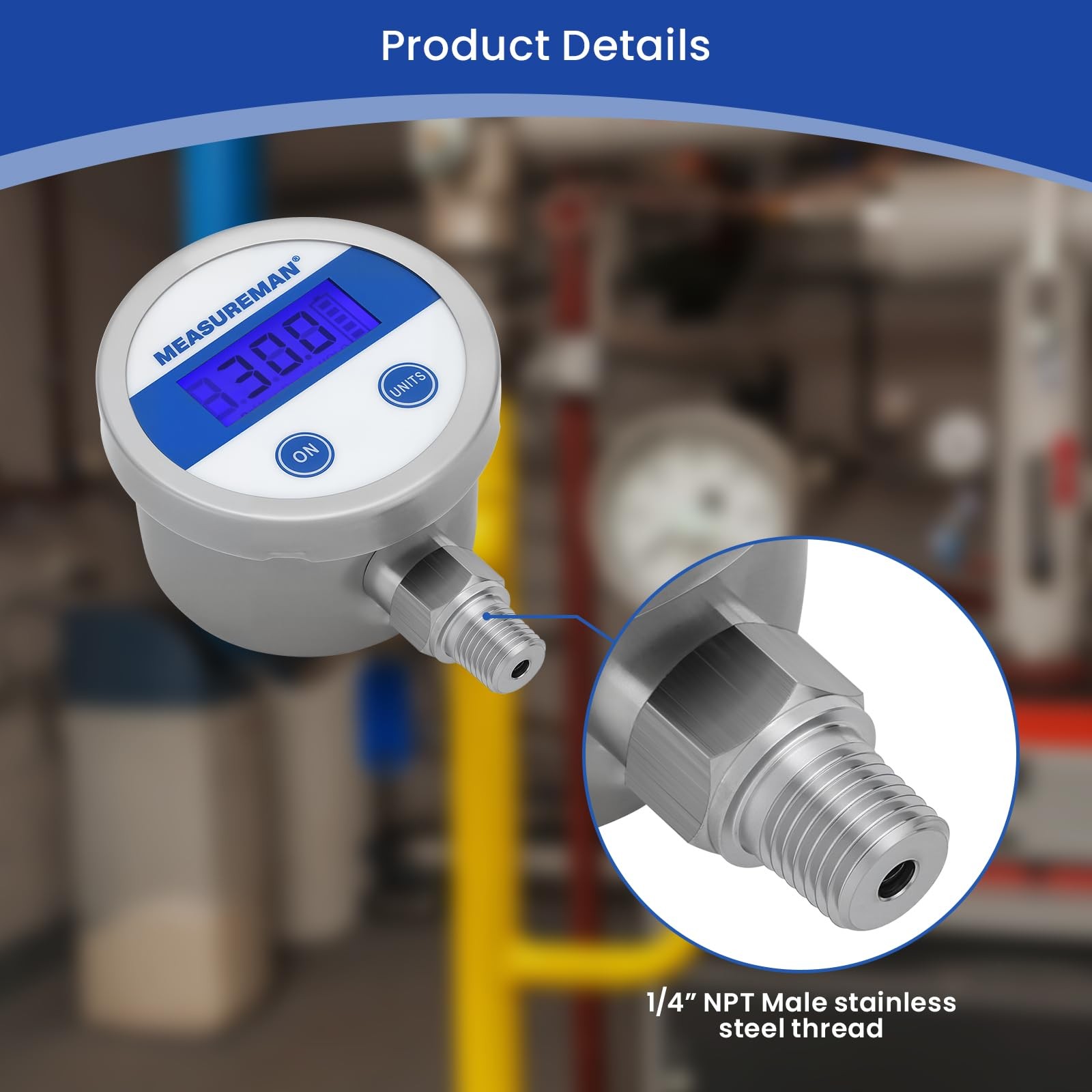 Economy Digital Pressure Gauge 2.5 Blue Backlit LCD, 0-30 PSI All Stainless S…