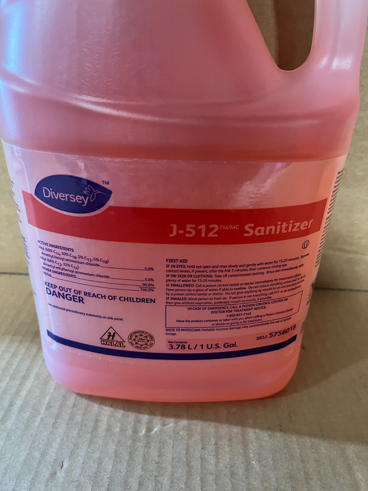 Diversey J-512 Sanitizer Cleaner 5756018 1 Gallon NSF Exp 09/2026