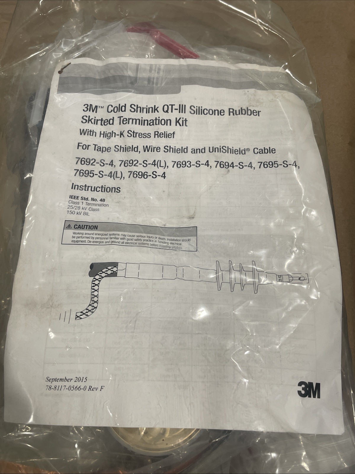 3M QT‑III Silicone Rubber Skirted Cold Shrink Termination Kit, 7692–7696 Series