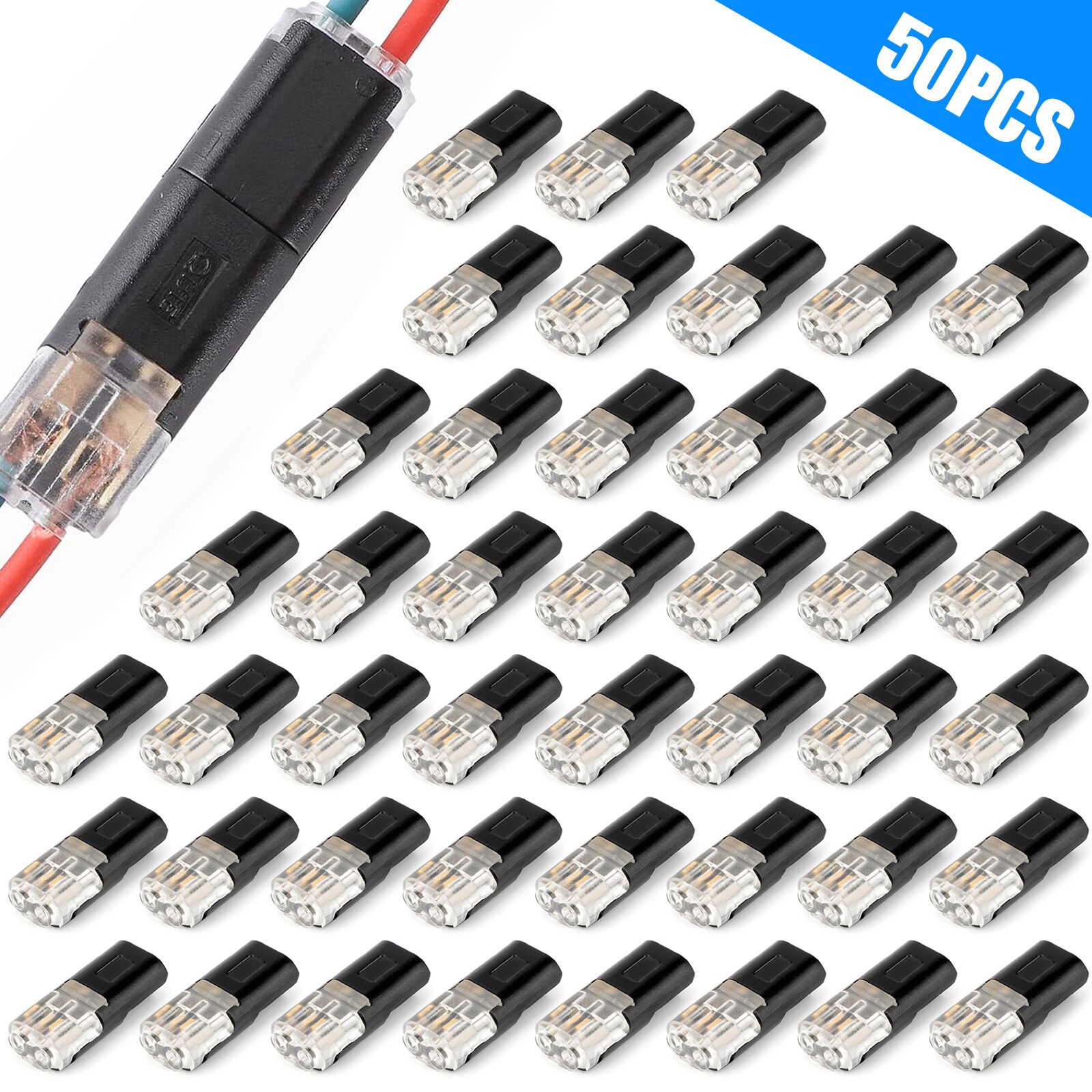 50PCS Plug-In Quick Wire Connectors Reusable Clamp Terminal Blocks for Cables