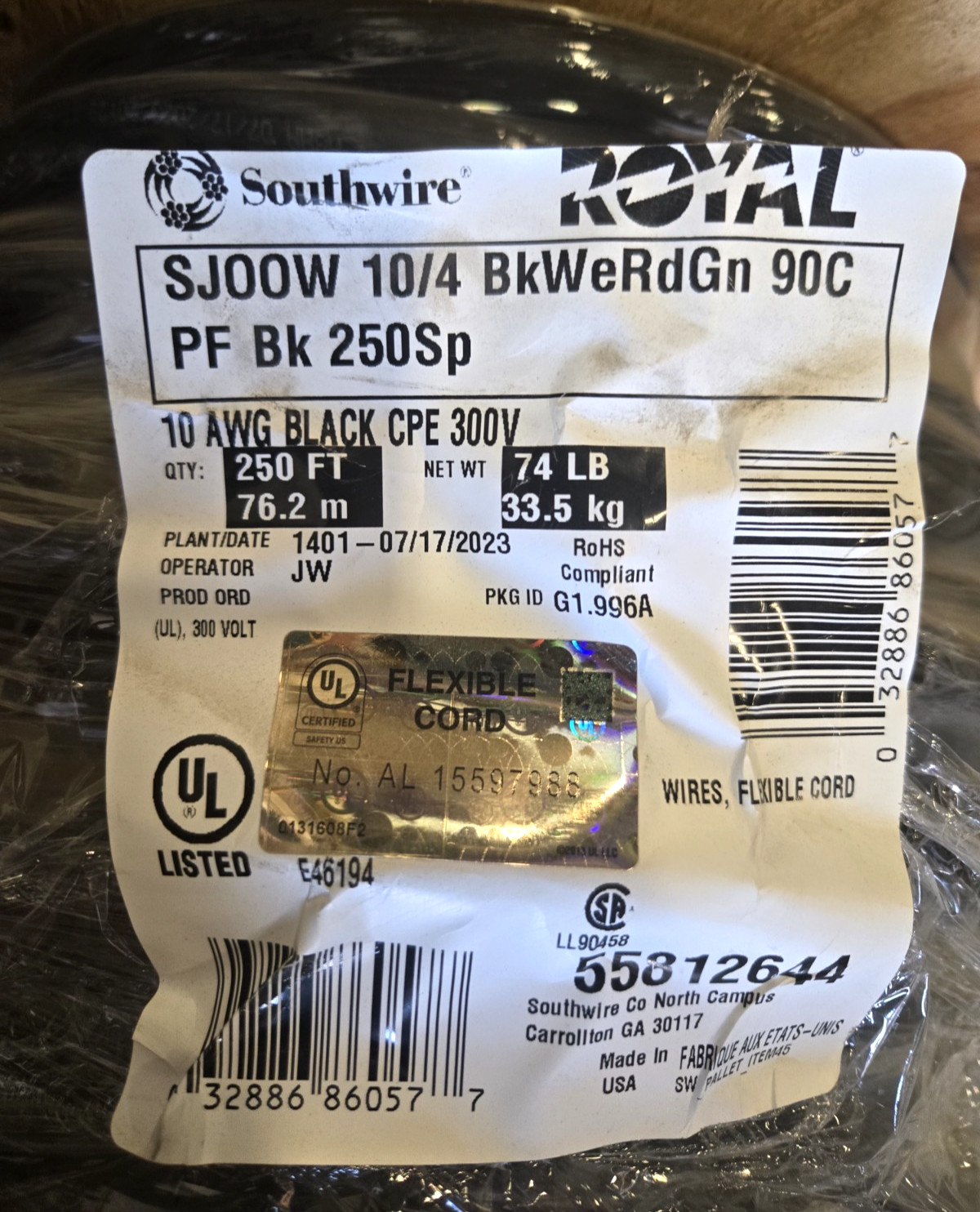 SOUTHWIRE 10AWG 4CONDUCTOR SJOOW WIRE 300VOLTS **PRICED PER FOOT** SEE DETAILS