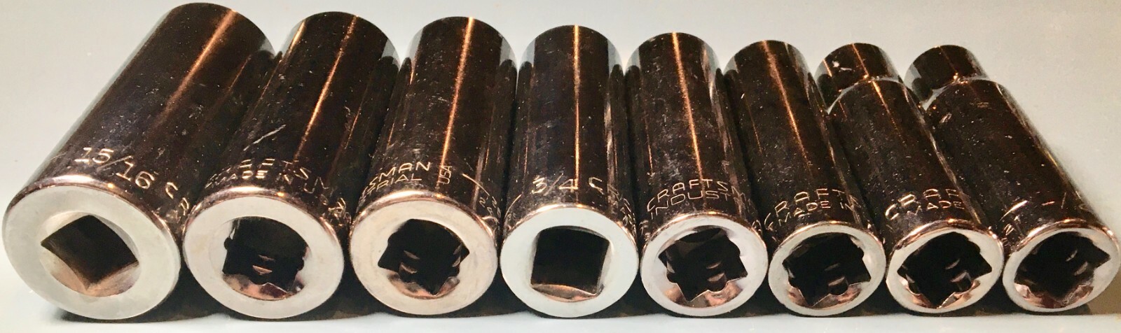 8 PC MIXED CRAFTSMAN/CRAFTSMAN INDUSTRIAL 1/2 DRIVE DEEP SAE SOCKETS 1/2-1516″