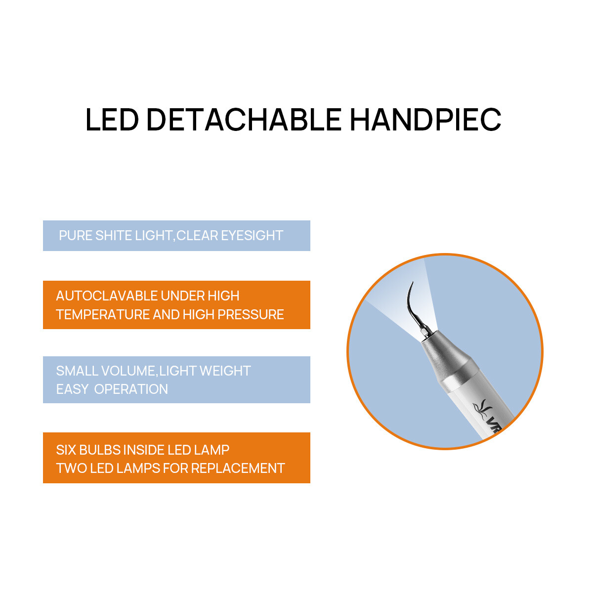 Dental Lab Ultrasonic Piezo Scaler LED Handpiece Fit Woodpecker EMS VRN+5Tips