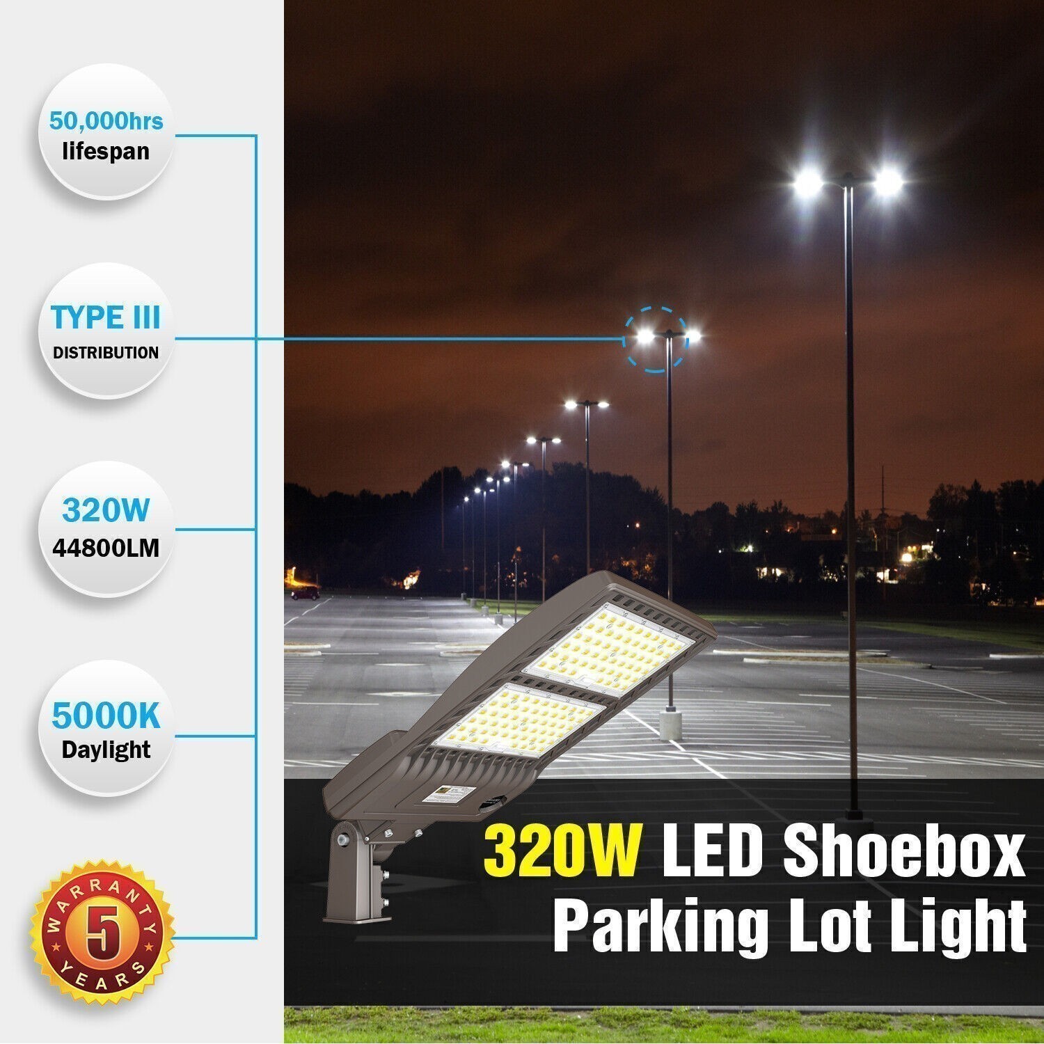 480V 320W LED Parking Lot Light Commercial Shoebox Street Pole Lighting Fixture
