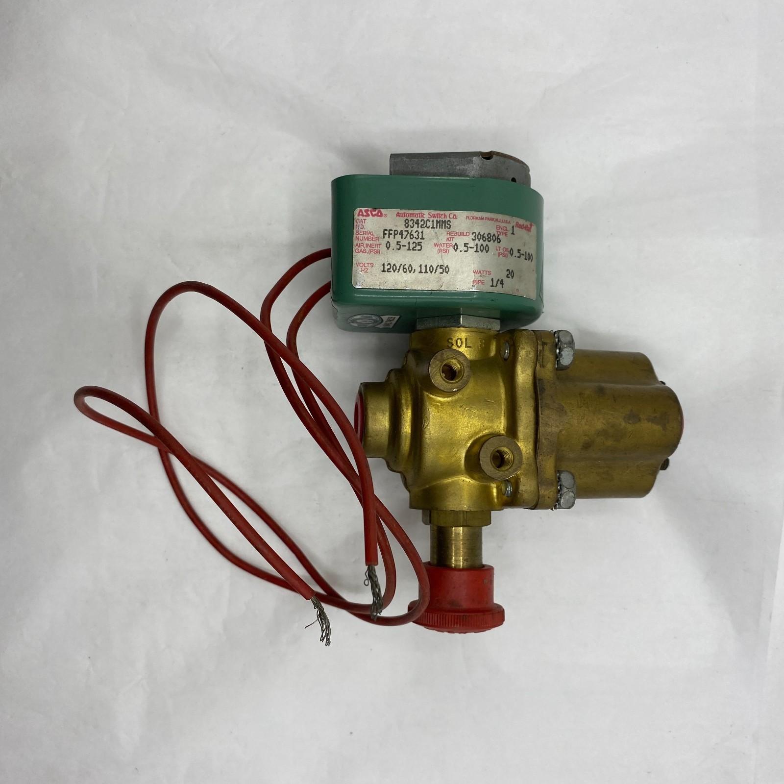 ASCO 8342C1MMS SOLENOID VALVE RED-HAT FFP47631 120/110VOLTS 50/60HZ 20WATTS