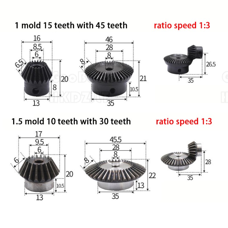 0.5/0.8/1/1.5 – 4 Mod Bevel Gear 10-70 Teeth Transmission Gears Bevel Teeth 90°