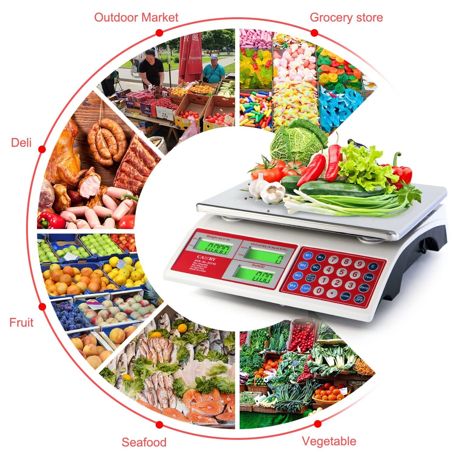CAMRY Digital Price Computing Scale 66lb/30kg Commercial Produce Scale with S…